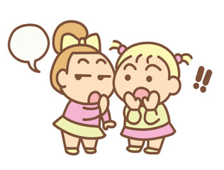 Two little kids are gossiping.