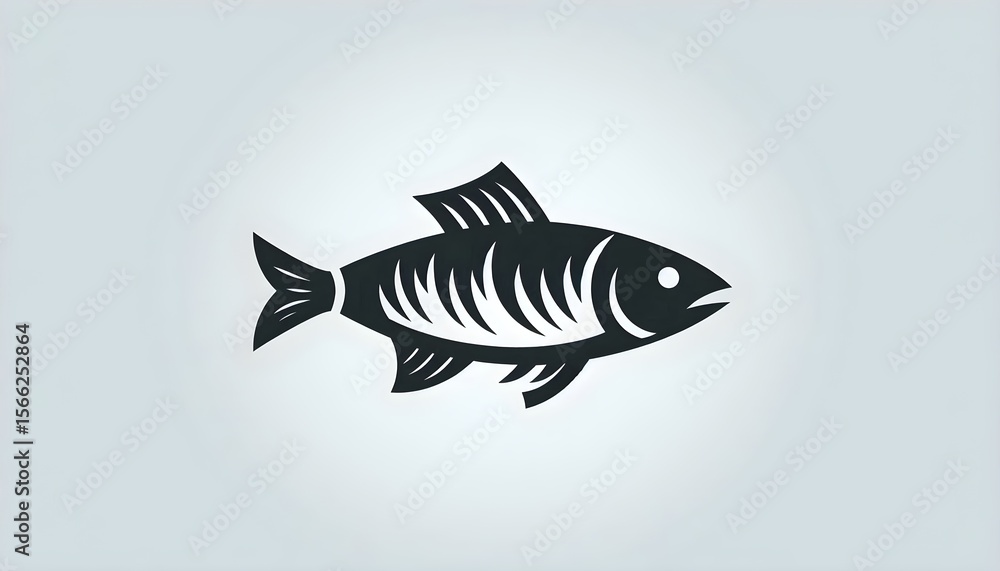 Poster a streamlined fish icon with fins and tail is shown in flat silhouette style on a soft gray backdrop