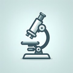 Flat vector microscope icon has been created with smooth lines and neutral gray tones for clarity and precision.