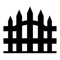 Black Silhouette Illustration of a Traditional Picket Fence with Pointed Tops and Horizontal Rails