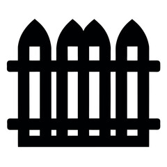 Black Silhouette of a Picket Fence with SpearShaped Tops, Isolated on White Background