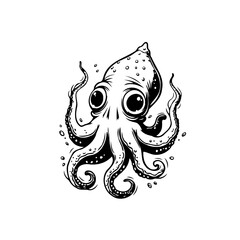Whimsical octopus illustration with big eyes: A delightful sea creature cartoon with detailed tentacles