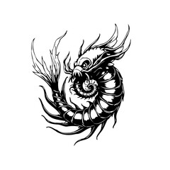 A stylized illustration of a ferocious mythical dragon with a shell body symbolizing strength and ancient power
