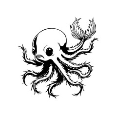 Whimsical black and white octopus illustration showcases the beauty of marine wildlife with unique style