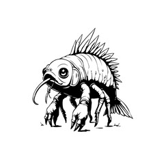 Unique fish insect hybrid creature illustration with artistic design elements and intricate details showcases unusual fusion