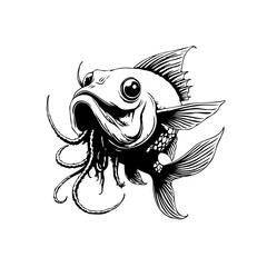 Intriguing fish illustration showcasing the unique fusion of aquatic life with octopus tentacles design