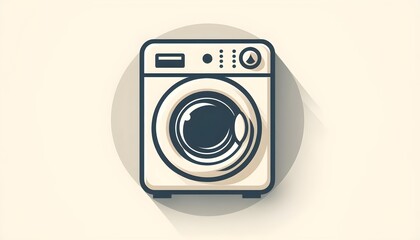 Home laundry is symbolized by a washing machine in minimal clean design with rounded door on a white backdrop.