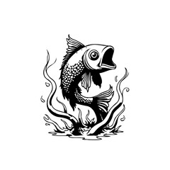 A captivating illustration showcases a fish leaping from the water with dynamic splashes and captivating detail