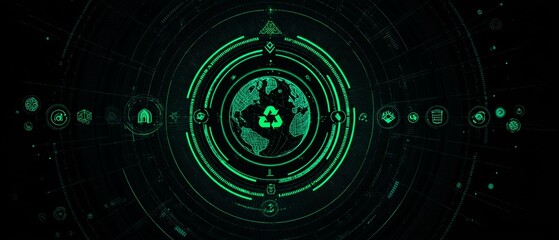 Futuristic Atlas with Sustainable Icons and Recycle Symbols