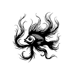 Elegant flowing fish art illustration captivating aquatic creature beauty monochrome design artistry underwater life dark drawing nature