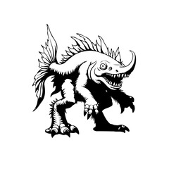 Stylized fantasy creature illustration exhibiting elements from various animals in monochrome representation for illustrative purposes
