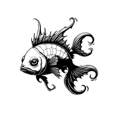 Captivating monochrome fish illustration showcasing aquatic animal in a striking black and white tattoo style art
