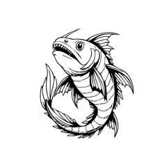 Detailed illustration of a menacing fish with sharp teeth and intricate fin details showcasing a predator's aggression