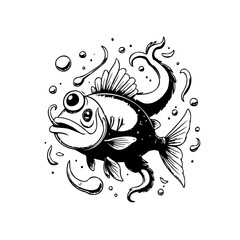 Whimsical fish illustration with playful design and quirky googly eyes creating a delightful aquatic artwork