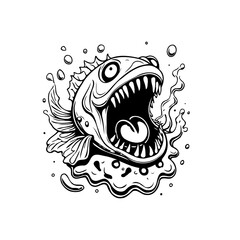 Vector illustration of a scary fish with sharp teeth and a big mouth suitable for dark designs