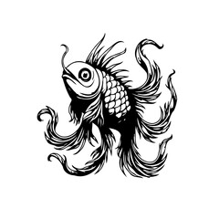 Stylized black and white fish illustration creating a unique graphic design element for diverse applications, artistic