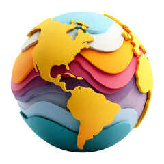 Colorful globe design featuring layered textures in minimalist style, showcasing vibrant colors and playful aesthetic