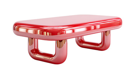 Glossy red table with modern design, featuring sleek lines and shiny finish, adds vibrant touch to any contemporary space