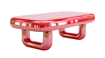 Glossy red table with modern design, featuring sleek lines and shiny finish, adds vibrant touch to any contemporary space