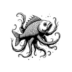 Intricate fish octopus hybrid artwork displaying unique design and aquatic fusion illustration highlighting nature