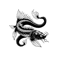Intricate black and white koi fish illustration showcasing traditional japanese art and design elements