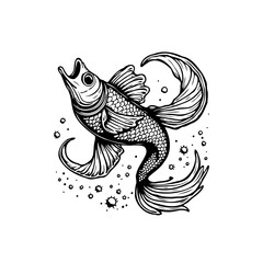 Elegant monochromatic fish illustration showcasing detailed scales and fins for artistic nature appreciation and digital creativity projects