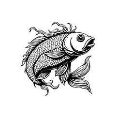 A captivating monochrome depiction of a fish showcasing intricate details and artistic finesse in illustration excellence