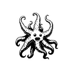 Whimsical octopus cartoon illustration with surprised expression ten tentacles marine life graphic design for children