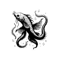 Detailed depiction of an ornate fish illustration with flowing fins and elaborate scales creating aesthetic appeal