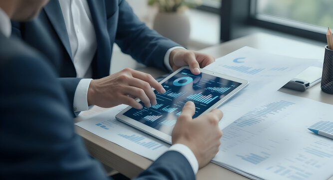 Business team analyzing financial data together