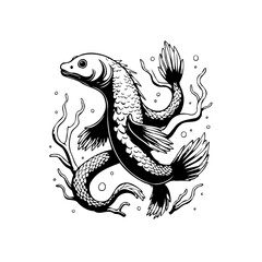 Elegant koi fish illustration dancing gracefully in underwater world with artistic touch and intricate details