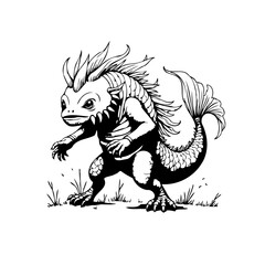 Mystical amphibian creature illustration with intricate scales and striking detail for fantasy realms and design