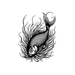 Captivating koi fish artwork displaying oriental symbolization and harmonious flow within the monochrome aquatic design