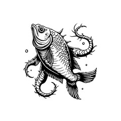 Intricate fish illustration with elaborate tentacles and detailed scales creates a captivating marine artwork