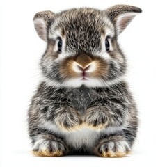 Cute black and white baby rabbit, sitting up facing front