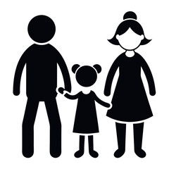 Simple Stick Figure Illustration of Family Mother, Father, and Daughter Holding Hands