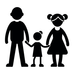 Simple Black Silhouette Depicting a Family of Three Holding Hands on White Background