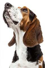 Treeing Walker Coonhound hound dog looking up expectantly begging waiting watching staring sitting obediently isolated on white background
