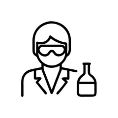 Lab technician wearing goggles and holding a flask in laboratory  