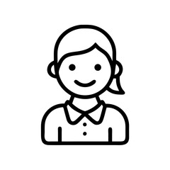 Young girl smiling with ponytail in simple line art illustration  