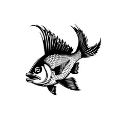 Fototapeta premium Monochrome illustration of a fish with intricate details and artistic flair, captivating aquatic wildlife depiction