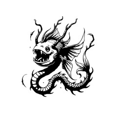 Intricate depiction of a mythical sea creature with fish features and seaweed accents artistic drawing