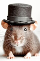 Cute Old School Style Musk rat in a dapper hat, sepia, gangster vibe, peaky blinders , isolated on white background,  , copy space, copy space for text,