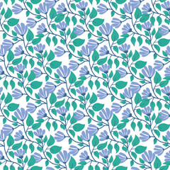 Pastel Floral Seamless Pattern &ndash; Purple Flowers and Green Leaves Vector Design