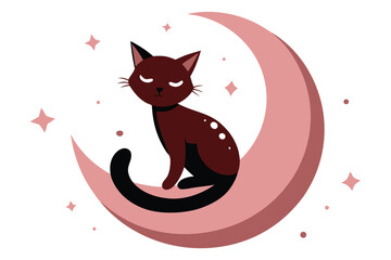 Whimsical cat sitting on a crescent moon under a dreamy sky