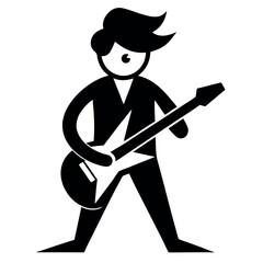 Stylized Black and White Guitarist Icon, Rock Music Performer Illustration,