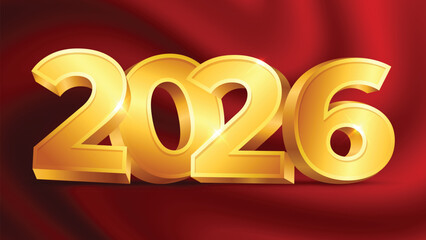 Happy New Year 2026. Golden 3D 2026 Text with stylish Red Background vector
