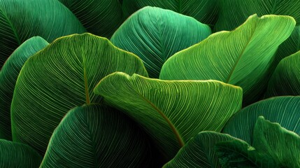 Close Up View of Lush Green Tropical Leaves