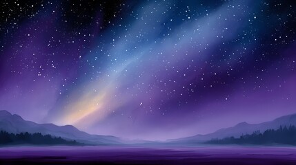 Starlit Night Sky Over Misty Purple Mountains in Dreamlike Landscape Design