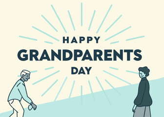 Obraz premium Happy Grandparents Day with Smiling Grandparents and Light Blue Rays